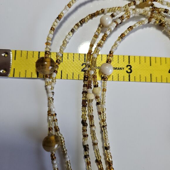 *Sale* Seed Bead Necklace Multi Strand Tone Glass Bohemian Neutral 18-20.5" - Picture 8 of 12